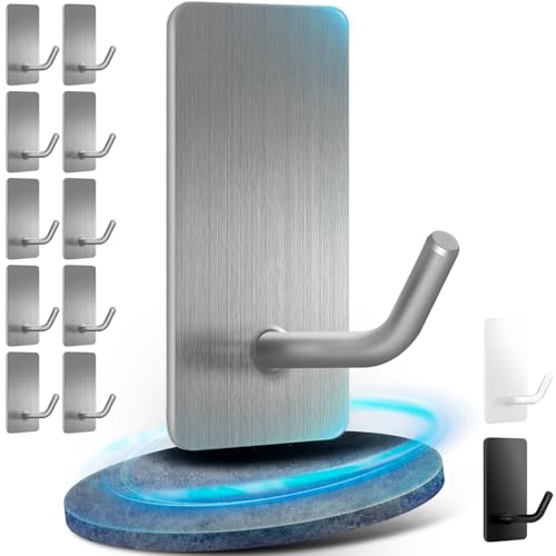 Vehepeay 10 Piezas Gancho Adhesivo para Pared de Acero Inoxidable - Soporta 10KG para Baño, Aseo y Cocina