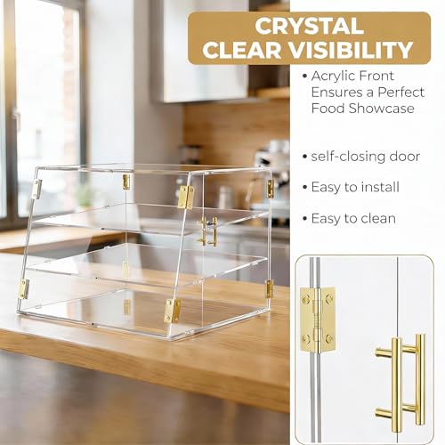 CITYJOY 3-Tier Slanted Acrylic Bakery Display Case, 21"×17"×17" Commercial Countertop Pastry Showcase with Automatic-Closing Rear Doors for Donuts, Bagels, Macarons, Cupcakes by Cityjoy - Image 3
