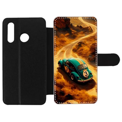 Housse Huawei P30 Lite en cuir avec clapet magnétique voiture rétro
