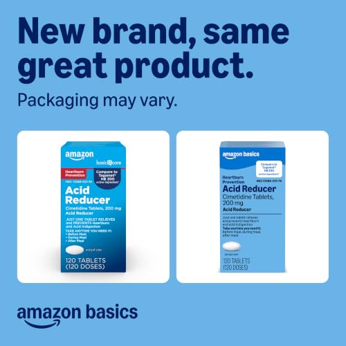Amazon Basics Cimetidine Coated Tablets 200 mg, Acid Reducer, Heartburn Medicine, Indigestion Relief, 120 Count (Previously Care) - image 2