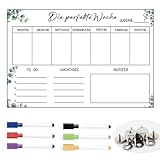 Wochenplaner magnetisch,30 * 20CM,mit 6 Whiteboard-Marker,Wochenplaner Abwischbar Selbstklebend für die Wand,Abwischbar/Kühlschrank-Planer/Fitness-Planer/Magnet-Planer,Memoboard auf Deutsch