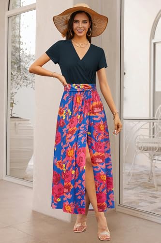 Image of Newshows Women's 2026 Lightweight Summer Wedding Guest Beach Vacation Casual V Neck Split Flowy Maxi Dress