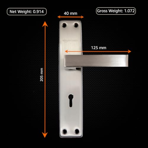 Image of Amazon Basics Mortise Door Lock Handle Set | Brass Mortise Lock Body | 100,000 Cycle Durability Tested | Suitable for Left & Right Handed Doors | Satin Steel Finish | Includes 3 Keys