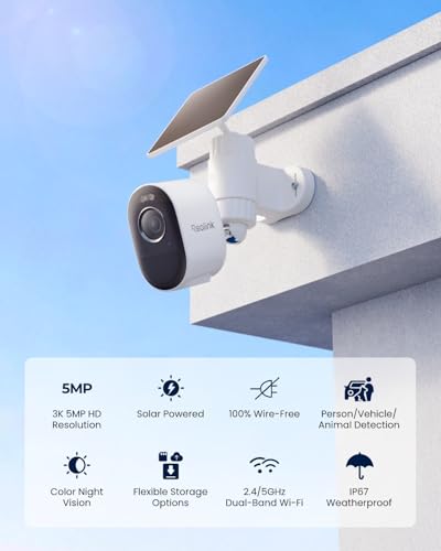 Reolink Zewnętrzna Kamera Solarna, 3K 5MP, Dwupasmowe Wi-Fi 2.4/5 GHz, Detekcja AI, Filtrowanie Alarmów, Kolorowy Tryb Nocny z Reflektorem, Dwukierunkowe Audio, Argus 3 Pro + Solar Panel Lite