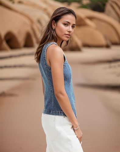 Denim Vest for Women V Neck Button Down Y2k Sleeveless Crop Corset Jean Streetwear Casual Tank Tops3