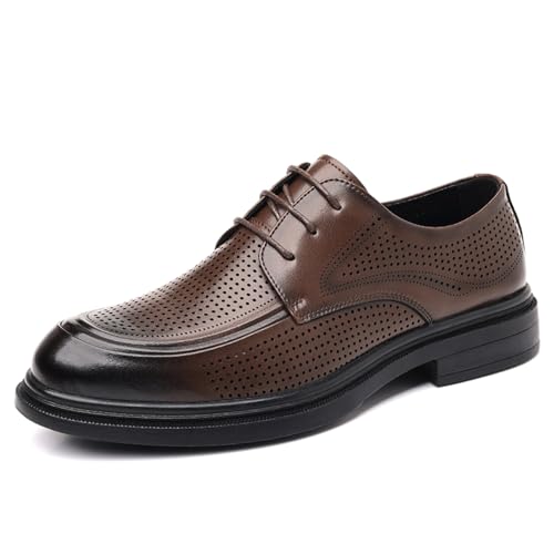 Men's Summer Hollow Breathable Leather Dress Lace-up Oxford Shoes Casual Non-Slip Walking Formal Wedding Business Wintips Flat Derby Shoes