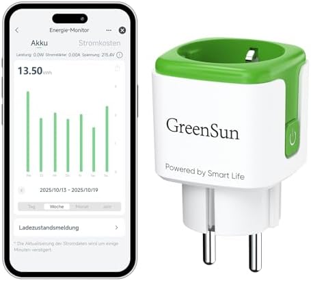 GreenSun Stromzähler für Steckdose Wlan Smart Steckdose mit Strommessung | Zeitschaltuhr, Sprachsteuerung über Smart Life/Tuya, Timer & Zeitplan, Energieüberwachung, nur 2,4 GHz, C