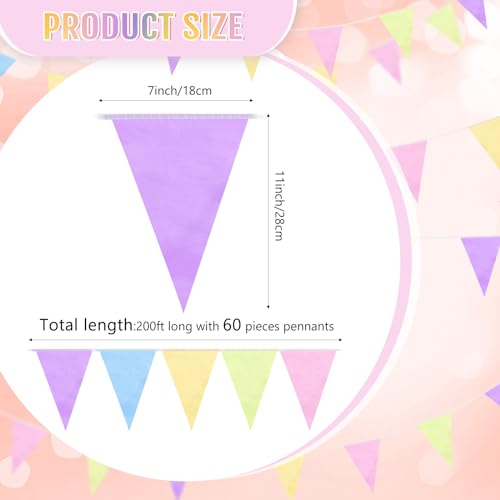 Image of Tatuo 200 Feet Solid Pennant Banners Flags String Triangle Hanging DIY Bunting Flags Party Decorations for Grand Opening Party Banners for Kids Birthday, Shops (Pastel Color)