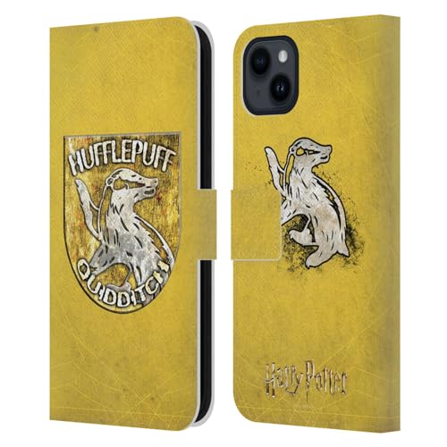 Head Case Designs Officially Licensed Harry Potter Hufflepuff Quidditch Badge Prisoner Of Azkaban V Leather Wallet Case Compatible With Apple iPhone 15 Plus