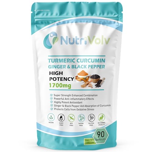 Turmeric Curcumin 1700mg with Ginger & Black Pepper – 90 Vegan Capsules | High Strength Joint Care Supplement | Natural Anti-Inflammatory & Antioxidant for Mobility, Digestion & Immune Health