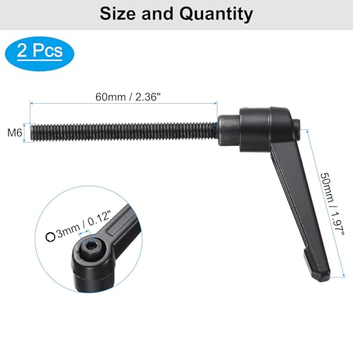 Image of uxcell 4pcs Clamping Lever Adjustable Handle Set Metric M6 x 60mm Male & M6 Female Thread Level Handles Hand Stud Knobs Quick Release Black for Lathe Machinery