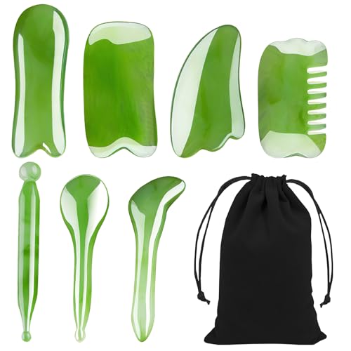 APOMOONS 7 Stück Gua Sha Massagewerkzeug Set, Akupressurstift Face Massager, Kopf Massage Faszienstab Akupressur Massageset, Harz Massage Zubehör Gua Sha für Gesicht Rücken Arme Beine (Grün)