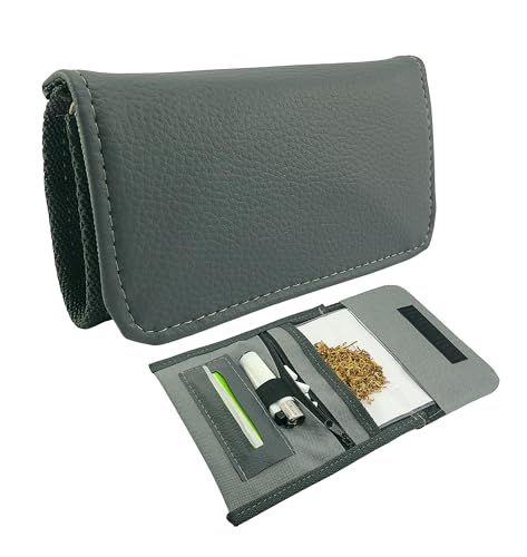 Tabaquera Tabaco De Liar | Color Gris | Fabricado En España | Pitillera Tabaco De Liar | Cuero Sintético y Lona | Estuche Para Tabaco | Resistente y Duradera (Gris)