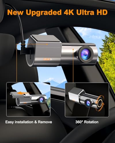 Image of Dash Cam Front 4K, Built-in 5GHz WiFi with CPL, Car Camera Dashcam with UHD 2160P, 64GB Card, 24H Parking Monitor, Super Night Vision, WDR, G-Sensor, App Control, 170 Wide Angle, Support 256GB Max