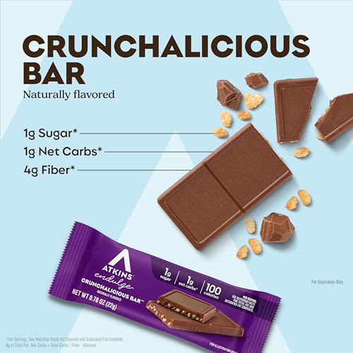 Image of Atkins Endulge, Crunchalicious Bar, 1g Net Carbs, 1g Sugar, Good Source of Fiber, 5 Count (Pack of 8)