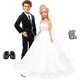 Miunana Puppen Formales Anzug Braut Kleid Kleidung Hochzeits Puppenkleidung Brautkleid mit Brautschleier Schuhe für 11,5 Zoll Puppen