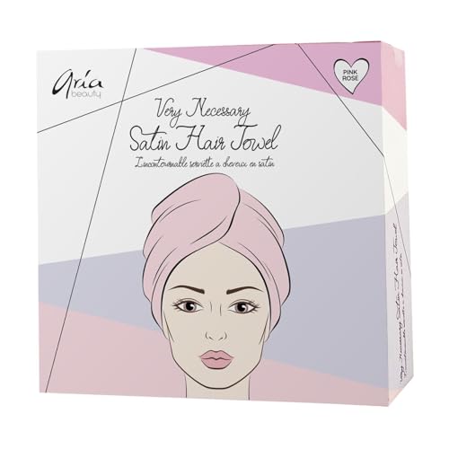 Aria Beauty Very Necessary Satin Hair Towel - Soft Microfiber Hair Wrap - Turban-Style with Button Closure - Gentle on All Hair Types - Pink - 1 pc