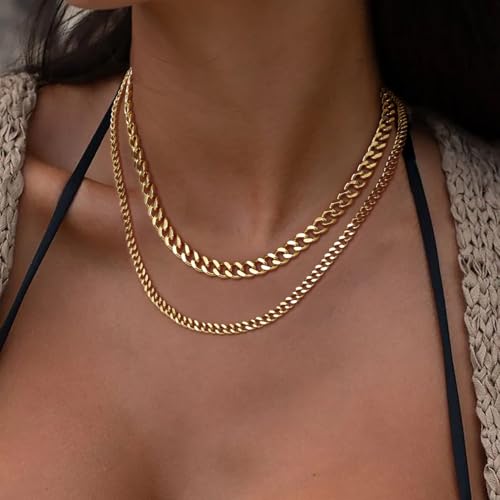 Moodear Gold Layered Necklace for Women Trendy 14K Chunky Gold/Sliver Chain Necklace Cuban Link Paperclip Chain Toggle Clasp Necklace Fashion Jewelry3