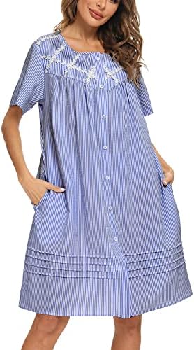 AVIIER House Dress Women Short Sleeve Duster House Coat Robe Button Down Sleepwear (XXL, Blue)