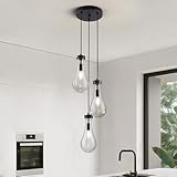 Raindrop Pendant Light Fixtures 3 Lights Black Pendant Lights Black Glass Pendant Lighting Clear Solid Glass Pendant Light Modern Hanging Chandeliers for Entryway Foyer Kitchen Island Living Room