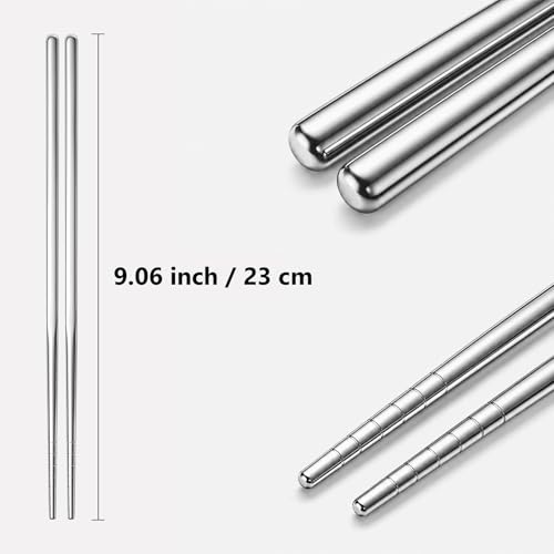Maclia Metal Chopsticks 6 Pairs - Reusable 304 Stainless Steel Chopsticks Dishwasher Safe, Non-Slip Lightweight Chop Sticks, Korean Japanese Chinese Chop Sticks Gift Set (Silver)