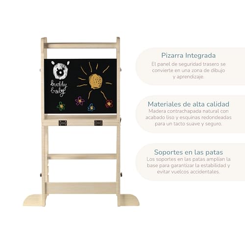 Miniatura 6 de Buddy Baby Xperimenta - Torre De Aprendizaje De Madera Maciza Montessori Para Niños-Convertible En Escritorio Infantil Y Taburete -Torre Ayudante De Cocina Plegable Con Barra De Seguridad