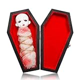 Rileryan Halloween Decor Essential - Black Painted Wood Coffin Mini Vampire Casket Box Ghost Doll DIY Kit to Create Your Spooky Party Scene