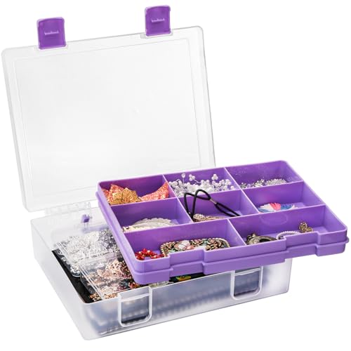 Okllen 2 Layers Plastic Organizer Container Box, 8 Compartments Bead Organizer Clear Craft Storage Box, for Art DIY Supplies, Sewing Tools, Jewelry, Fishing Tackle Box, 11.9x9.2x3.1inch - Thumbnail 4