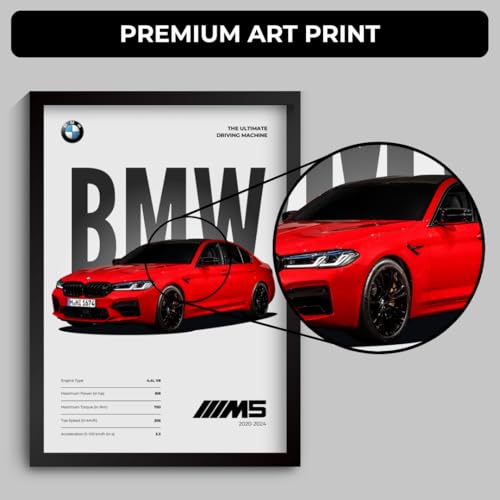 Image of Funk You Store Engineered Wood BMW M5 Poster | Framed BMW A4 Sized (31 x 23 cm) | Car Poster for Wall, Gift for Boys, Sportcar Frames | Car Posters for Wall, Bedroom, Hostel, Study Area, Hostel, Desk