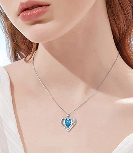 AOBOCO Heart Necklace Birthday Gifts for Women Wife 925 Sterling Silver with Crystal Angel Wing Pendant Romantic Girlfriend Presents for Her