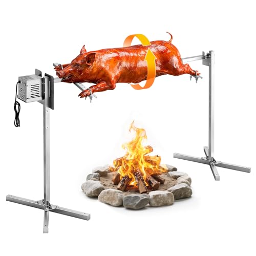 VEVOR Asador Giratorio Eléctrico 8 Niveles de Altura, Capacidad de Carga de 60 kg, Longitud de 1321 mm, Acabado en Acero Inoxidable, Rotación Suave de 360°, Parrilla para Fiesta, Acampada, Barbacoa