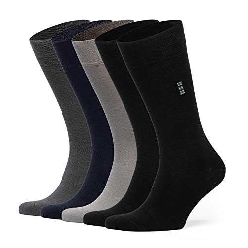 Bamboo Casual & Dress Socks 5-Pair Sock Set For Men Soft And Comfortable For Home, School, Office, Sports, Odorless, And Moisture-Wicking Fiber Fit Sizes 8-12 - Assorted Plain 2 #TOP7