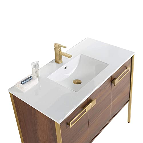Fine Fixtures Oakville 42 In. W X 18 In. D X 33 In. H Bathroom Vanity In Walnut Ebony With White Ceramic Sink - Satin Brass Hardware #TOP3