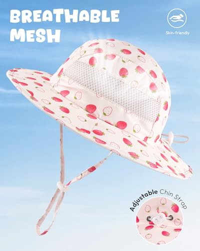 Sun Hat for Baby Boys Girls Toddler and Kids UPF 50+ with Bucket Wide Brim Summer (US, Age, 0 Months, 6 Months, Orange Pink + Beige) — view 4
