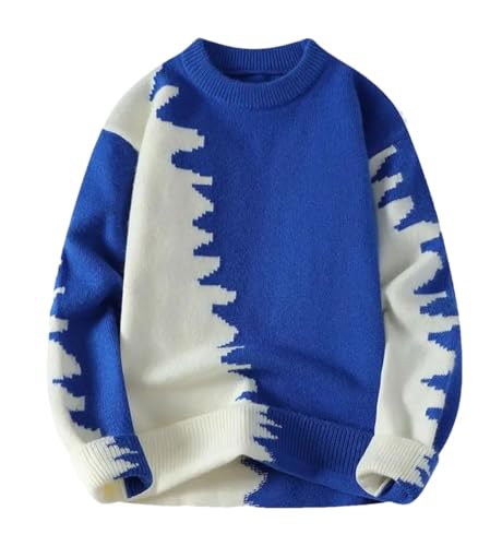 Men's Print Knit Sweater Color Block Pullover Casual Loose Hip Hop Jumper Style - Main Image