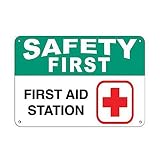 TammieLove Panneau d'avertissement en métal pour Poste de Premiers Secours Inscription en Anglais Safety First Aid Station 20,3 x 30,5 cm