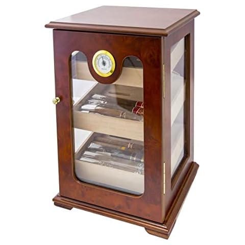 NovaLife Panorama Display Humidor - Humidifier Storage Box Hygrometer, Gold-Plated Hinges & Handcrafted Finish - Cedar Wood Case for Moisture Control Cover