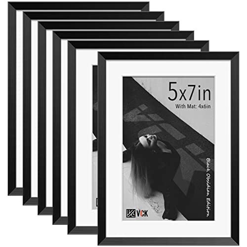 VCK Black Aluminum Picture Frames 5x7 Set of 6, Muti