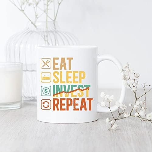 GLOW Eat Sleep Invest Repeat/Mug/Stock Investor Mug/Trader Gift/Cryptocurrency/Investing/Stock Broker/Banking/Investor Coffee Mug