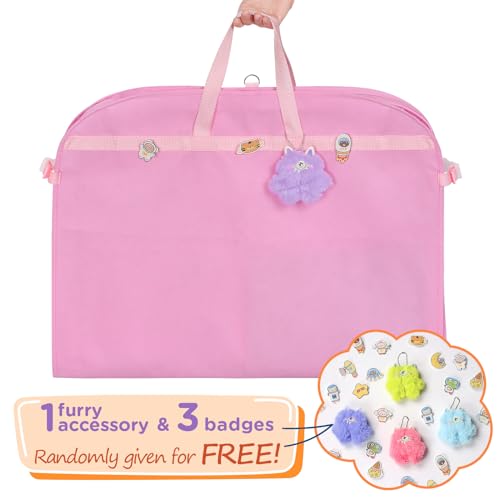 Univivi Costume Garment Bags for Dancers Foldable Dance Garment Bags with Pockets for Hanging Clothes, Pink, 2 Pack