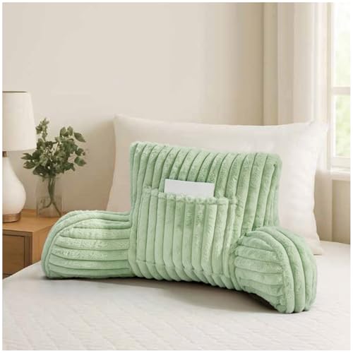 GC GAVENO CAVAILIA Reading Pillow For Adults With Arms | Faux Fur Fleece Cuddle Cushion Pocket 38cm Cozy Lumbar Support Cushion For Backrest | Neck Sitting Up In Bed Sofas Chair Cushions, Sage Green