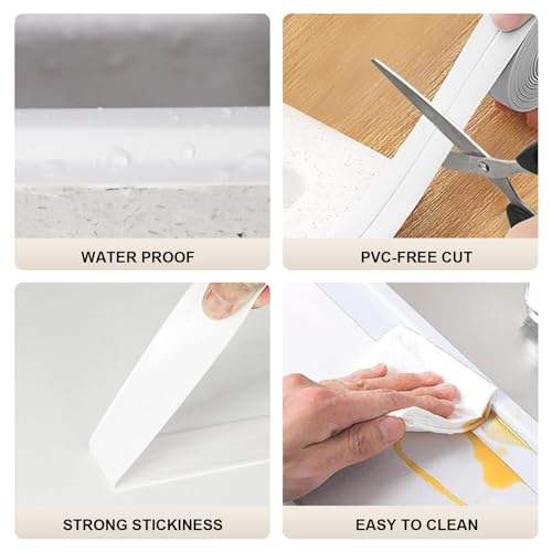 White Caulk Tape, 3 Rolls Caulk Strip Waterproof Self Adhesive, Caulking Sealing Tape for Kitchen Countertop, Sink, Bathroom, Toilet,Bathtub Floor Wall Edge Protector(1.5\" x 10.5Ft)