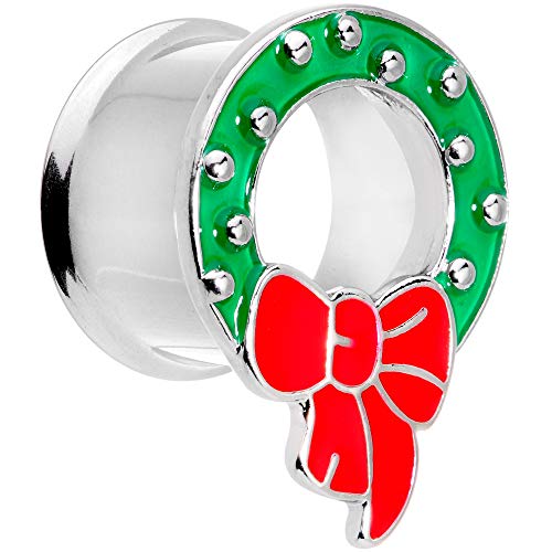 Body Candy 2Pc 316L Steel Double Flare Tunnel Plug Christmas Wreath Ear Plug Gauges Set Of 2 5/8" #TOP1
