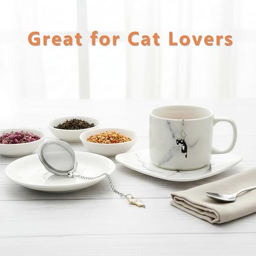 Cat Tea Infuser, 2 Pcs Cute Tea Diffuser Stainless Steel Mesh Loose Leaf Tea Infusers Tea Ball Strainers with Cat Pendants (Black&Orange Cats)