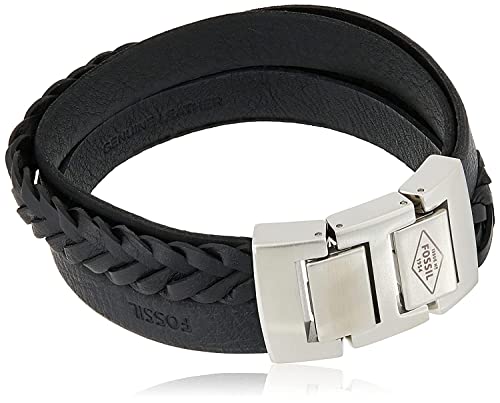 Fossil Pulsera Para Hombre Vintage Casual, Longitud Interior 180mm + 15mm Extensor Pulsera De Cuero Negro, JF02079040