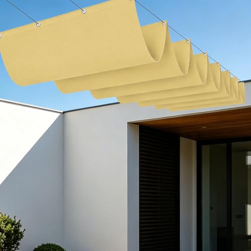 Voile d'ombrage rétractable vague 300x440 cm jaune sable rectangle imperméable