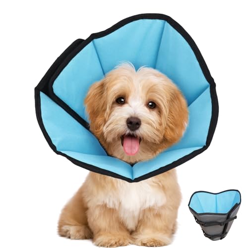 Image of Soft Dog Cone Collar After Surgery: Long Alternative Comfortable Comfy Fabric Recovery Shame Elizabethan Stop Licking Small Medium Large Dogs (Blue, S)