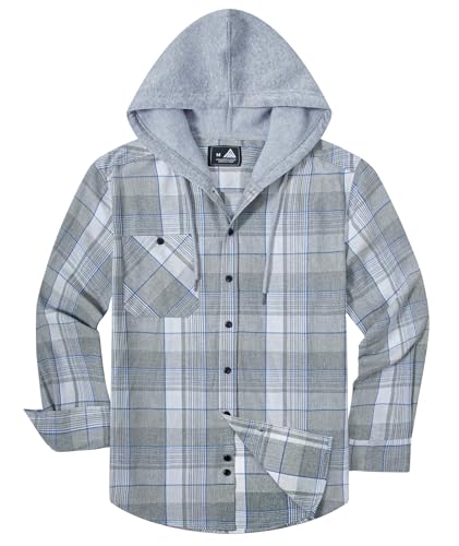Image of Hooded Flannel Shirts for Men Plaid Long Sleeve Flannel Jacket Hoodies