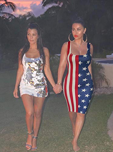 LAGSHIAN Women's Sexy Bodycon Tank Dress Sleeveless Basic Midi Club Dresses USA-Flag