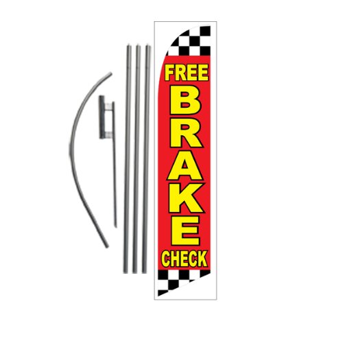 Free Brake Check 15ft Feather Banner Swooper Flag Kit - INCLUDES 15FT POLE KIT w/GROUND SPIKE